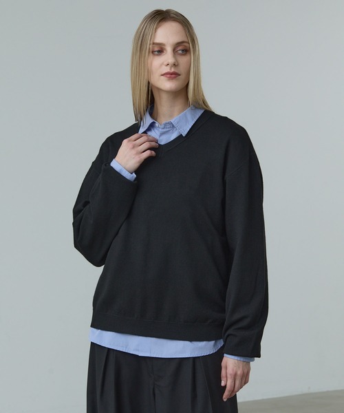 CALLNE】V-neck Long Sleeve Knit / Vネックロングスリーブニット
