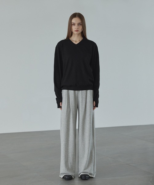 CALLNE（カルネ）の「【CALLNE】V-neck Long Sleeve Knit / Vネックロングスリーブニット（フィンガーホール付き）（ニット/セーター・メンズ・ブラック/グレー・M/L）」の14枚目の写真