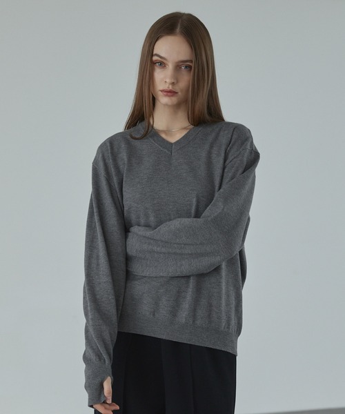CALLNE】V-neck Long Sleeve Knit / Vネックロングスリーブニット