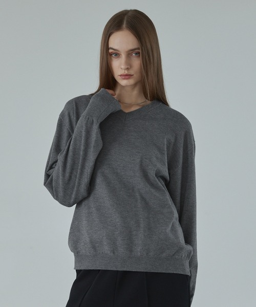 CALLNE】V-neck Long Sleeve Knit / Vネックロングスリーブニット