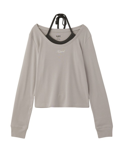 X-girl（エックスガール）の「LAYERED L/S TOP（Tシャツ/カットソー・レディース・グレー/ホワイト/チャコール・ONE SIZE）」の2枚目の写真