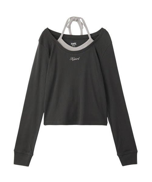 X-girl（エックスガール）の「LAYERED L/S TOP（Tシャツ/カットソー・レディース・グレー/ホワイト/チャコール・ONE SIZE）」の3枚目の写真