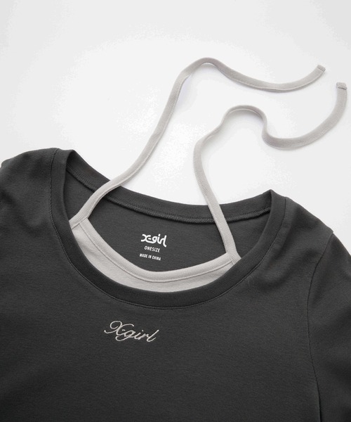 X-girl（エックスガール）の「LAYERED L/S TOP（Tシャツ/カットソー・レディース・グレー/ホワイト/チャコール・ONE SIZE）」の6枚目の写真