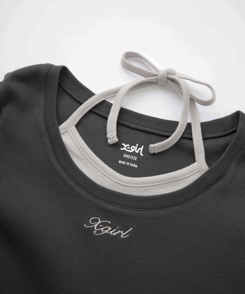 X-girl（エックスガール）の「LAYERED L/S TOP（Tシャツ/カットソー・レディース・グレー/ホワイト/チャコール・ONE SIZE）」の7枚目の写真