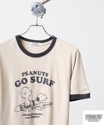 PEANUTS 友達柄天竺半袖リンガーTシャツ
