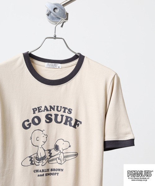 PEANUTS(ピーナッツ)の「PEANUTS 友達柄天竺半袖リンガーTシャツ(Tシャツ/カットソー・メンズ・サックスブルー/ライトカーキ/ライトパープル/チャコール/オートミール/ベージュ・M/L/LL)」の3枚目の写真