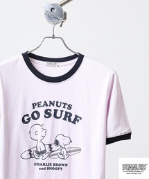 PEANUTS 友達柄天竺半袖リンガーTシャツ