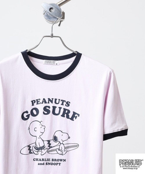 PEANUTS(ピーナッツ)の「PEANUTS 友達柄天竺半袖リンガーTシャツ(Tシャツ/カットソー・メンズ・サックスブルー/ライトカーキ/ライトパープル/チャコール/オートミール/ベージュ・M/L/LL)」の6枚目の写真