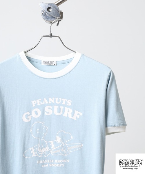 PEANUTS(ピーナッツ)の「PEANUTS 友達柄天竺半袖リンガーTシャツ(Tシャツ/カットソー・メンズ・サックスブルー/ライトカーキ/ライトパープル/チャコール/オートミール/ベージュ・M/L/LL)」の5枚目の写真