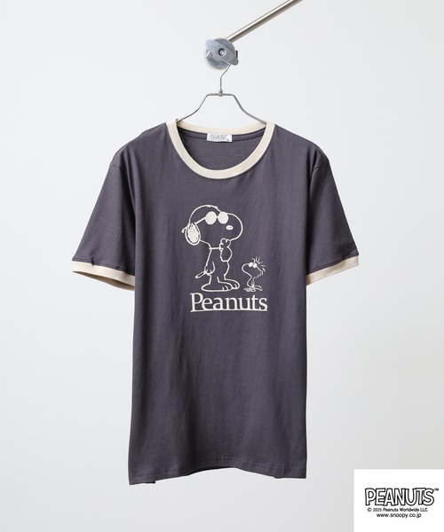 PEANUTS(ピーナッツ)の「PEANUTS 友達柄天竺半袖リンガーTシャツ(Tシャツ/カットソー・メンズ・サックスブルー/ライトカーキ/ライトパープル/チャコール/オートミール/ベージュ・M/L/LL)」の20枚目の写真