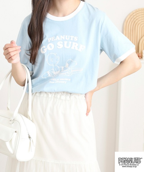 PEANUTS(ピーナッツ)の「PEANUTS 友達柄天竺半袖リンガーTシャツ(Tシャツ/カットソー・メンズ・サックスブルー/ライトカーキ/ライトパープル/チャコール/オートミール/ベージュ・M/L/LL)」の14枚目の写真
