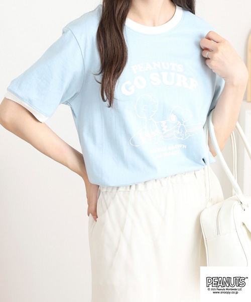 PEANUTS(ピーナッツ)の「PEANUTS 友達柄天竺半袖リンガーTシャツ(Tシャツ/カットソー・メンズ・サックスブルー/ライトカーキ/ライトパープル/チャコール/オートミール/ベージュ・M/L/LL)」の13枚目の写真