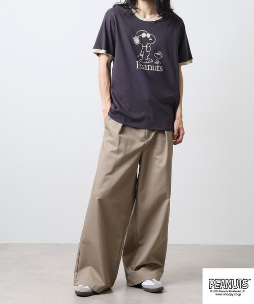PEANUTS(ピーナッツ)の「PEANUTS 友達柄天竺半袖リンガーTシャツ(Tシャツ/カットソー・メンズ・サックスブルー/ライトカーキ/ライトパープル/チャコール/オートミール/ベージュ・M/L/LL)」の7枚目の写真