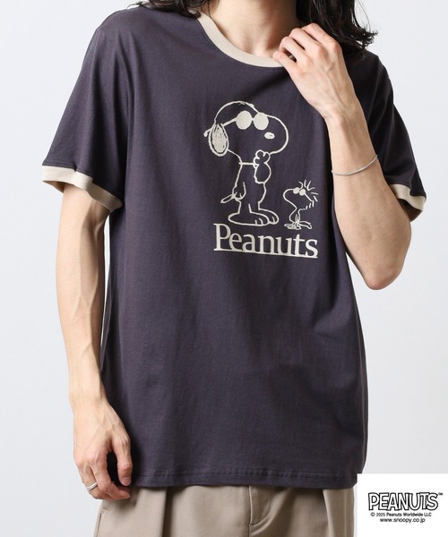 PEANUTS(ピーナッツ)の「PEANUTS 友達柄天竺半袖リンガーTシャツ(Tシャツ/カットソー・メンズ・サックスブルー/ライトカーキ/ライトパープル/チャコール/オートミール/ベージュ・M/L/LL)」の8枚目の写真