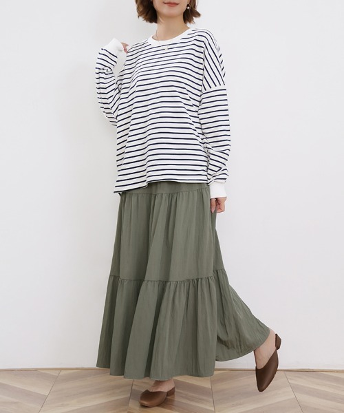 ReRe(リリ)の「ボーダーロングTシャツ(Tシャツ/カットソー・レディース・ブラック/グレー/ホワイト/ブラウン/イエロー・FREE)」の14枚目の写真
