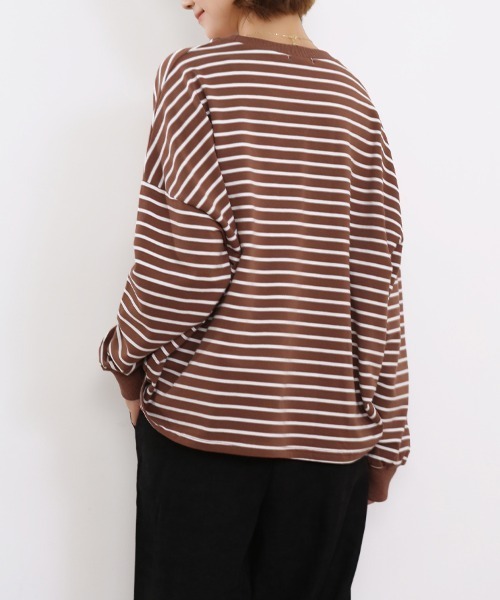 ReRe(リリ)の「ボーダーロングTシャツ(Tシャツ/カットソー・レディース・ブラック/グレー/ホワイト/ブラウン/イエロー・FREE)」の17枚目の写真