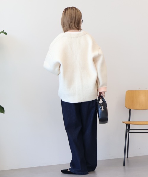 VネックWフェイスニットカーディガン【WEB限定カラー有り