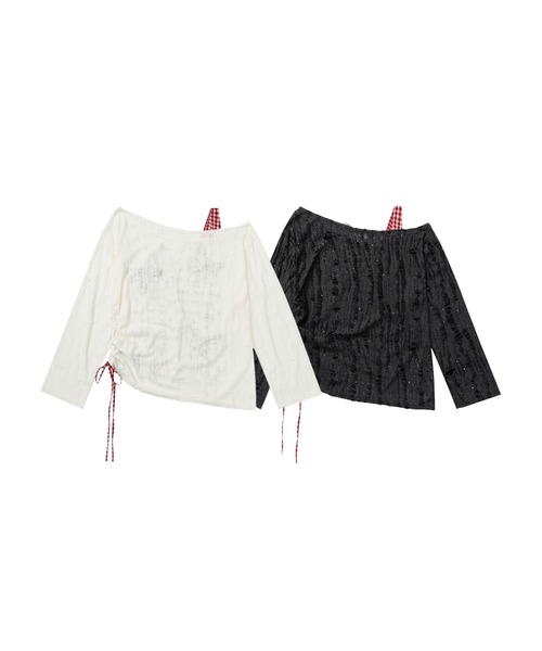 HOOK(フック)の「HOOK for girls Y2K バタフライ × レースアップ ロングスリーブ トップス(Tシャツ/カットソー・レディース・ライトベージュ/ダークグレー・SMALL/MEDIUM)」の4枚目の写真