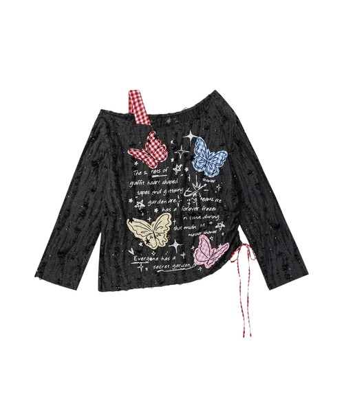 HOOK(フック)の「HOOK for girls Y2K バタフライ × レースアップ ロングスリーブ トップス(Tシャツ/カットソー・レディース・ライトベージュ/ダークグレー・SMALL/MEDIUM)」の5枚目の写真