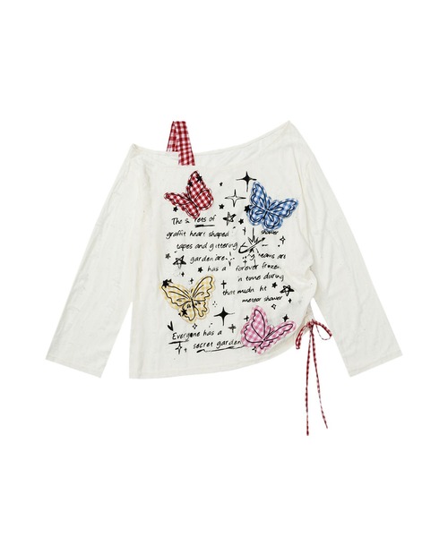 HOOK(フック)の「HOOK for girls Y2K バタフライ × レースアップ ロングスリーブ トップス(Tシャツ/カットソー・レディース・ライトベージュ/ダークグレー・SMALL/MEDIUM)」の7枚目の写真
