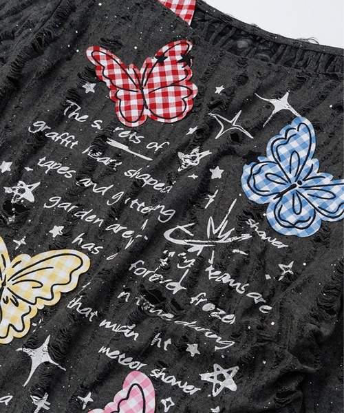 HOOK(フック)の「HOOK for girls Y2K バタフライ × レースアップ ロングスリーブ トップス(Tシャツ/カットソー・レディース・ライトベージュ/ダークグレー・SMALL/MEDIUM)」の9枚目の写真