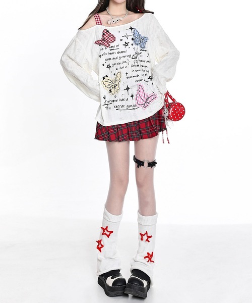 HOOK(フック)の「HOOK for girls Y2K バタフライ × レースアップ ロングスリーブ トップス(Tシャツ/カットソー・レディース・ライトベージュ/ダークグレー・SMALL/MEDIUM)」の19枚目の写真