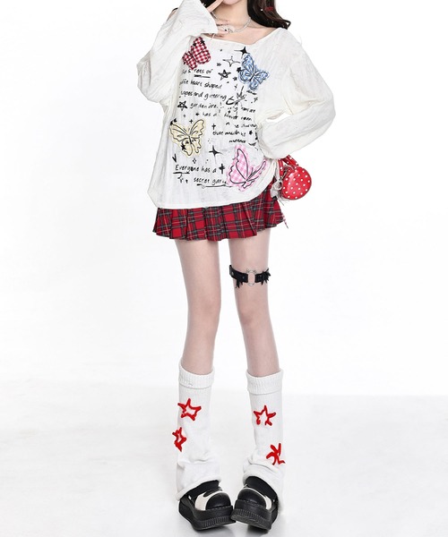 HOOK(フック)の「HOOK for girls Y2K バタフライ × レースアップ ロングスリーブ トップス(Tシャツ/カットソー・レディース・ライトベージュ/ダークグレー・SMALL/MEDIUM)」の20枚目の写真