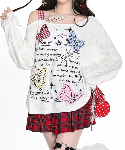 HOOK(フック)の「HOOK for girls Y2K バタフライ × レースアップ ロングスリーブ トップス(Tシャツ/カットソー・レディース・ライトベージュ/ダークグレー・SMALL/MEDIUM)」の21枚目の写真