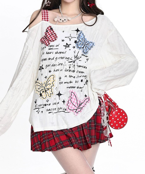 HOOK(フック)の「HOOK for girls Y2K バタフライ × レースアップ ロングスリーブ トップス(Tシャツ/カットソー・レディース・ライトベージュ/ダークグレー・SMALL/MEDIUM)」の22枚目の写真