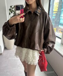 ブラウン ショート丈　半袖　ブルゾン ブルゾン（ブラウン/茶色系・ショート丈）ファッション通販