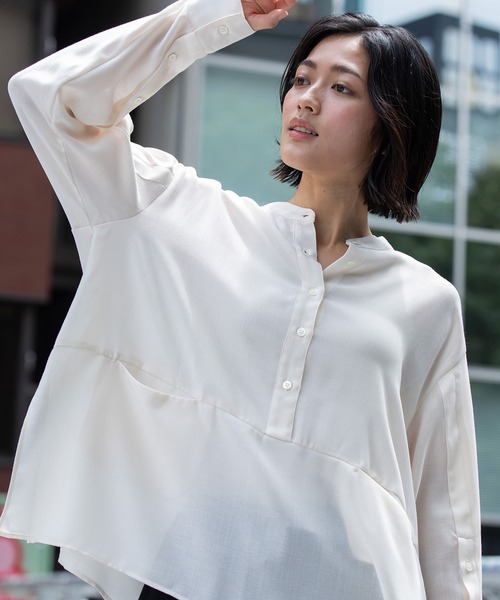 Munich（ミューニック）の「ウォッシャブルウールビエラプルオーバーシャツ（シャツ/ブラウス・レディース・ハウンドトゥース/チェック/アイボリー・FREE）」の2枚目の写真