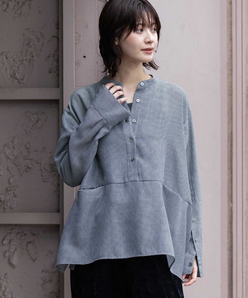 Munich（ミューニック）の「ウォッシャブルウールビエラプルオーバーシャツ（シャツ/ブラウス・レディース・ハウンドトゥース/チェック/アイボリー・FREE）」の4枚目の写真