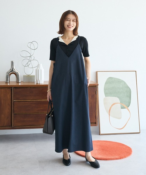 Green　Parks（グリーンパークス）の「Vネックキャミワンピース（ワンピース・レディース・グレー/ネイビー/ブラック・FREE）」の3枚目の写真