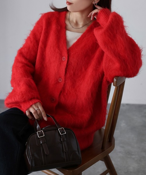 【公式限定色】アニュアンス ベーシックウールニットカーディガン レッド ベーシックウールニットカーディガン