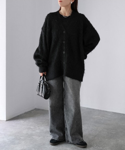 Riberry（リベリー）の「シャギーVネックニットカーディガン（カーディガン/ボレロ・レディース・ライトオレンジ系/ライトベージュ/ブラック/ブルー/グレー/レッド/ピンク系/ブラウン/アイボリー/ライトブルー/レモンイエロー/ミント・FREE）」の15枚目の写真