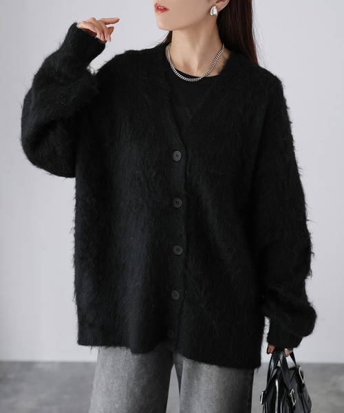 Riberry（リベリー）の「シャギーVネックニットカーディガン（カーディガン/ボレロ・レディース・ライトオレンジ系/ライトベージュ/ブラック/ブルー/グレー/レッド/ピンク系/ブラウン/アイボリー/ライトブルー/レモンイエロー/ミント・FREE）」の14枚目の写真