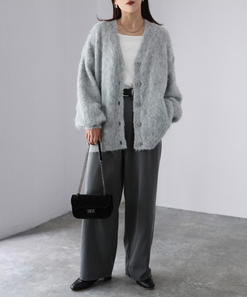 Riberry（リベリー）の「シャギーVネックニットカーディガン（カーディガン/ボレロ・レディース・ライトオレンジ系/ライトベージュ/ブラック/ブルー/グレー/レッド/ピンク系/ブラウン/アイボリー/ライトブルー/レモンイエロー/ミント・FREE）」の18枚目の写真