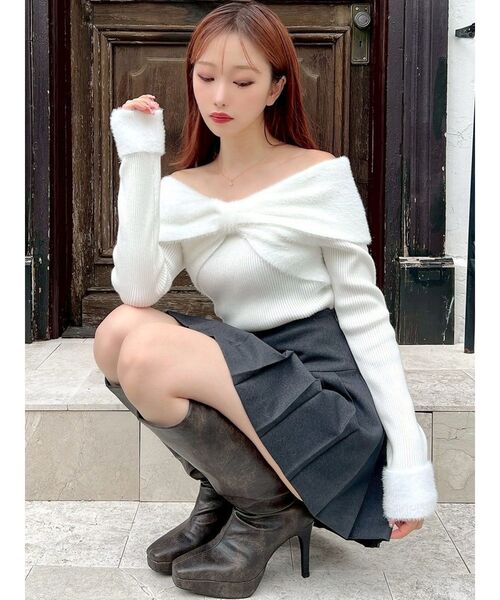 RESEXXY（リゼクシー）の「【ZOZO限定】オフショルリボンニットトップス（ニット/セーター・レディース・ラベンダー/アイボリー/レッド/ブラック・FREE）」の19枚目の写真