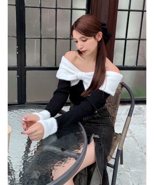 RESEXXY（リゼクシー）の「【ZOZO限定】オフショルリボンニットトップス（ニット/セーター・レディース・ラベンダー/アイボリー/レッド/ブラック・FREE）」の17枚目の写真