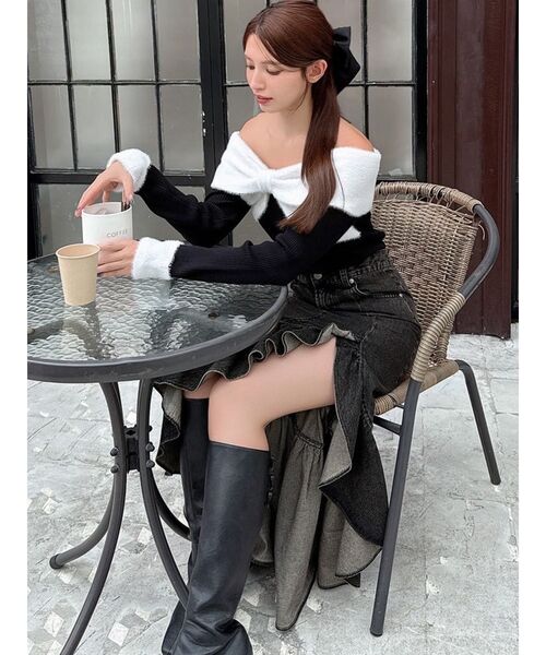 RESEXXY（リゼクシー）の「【ZOZO限定】オフショルリボンニットトップス（ニット/セーター・レディース・ラベンダー/アイボリー/レッド/ブラック・FREE）」の22枚目の写真