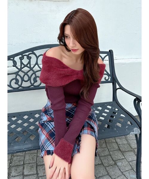 RESEXXY（リゼクシー）の「【ZOZO限定】オフショルリボンニットトップス（ニット/セーター・レディース・ラベンダー/アイボリー/レッド/ブラック・FREE）」の8枚目の写真