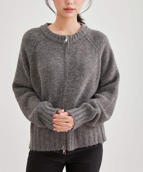 Lace Ladies(レースレディース)の「ウールライク ダブルジップ ラグラン ニット トップス(カーディガン/ボレロ・レディース・グレー/ブラック/アイボリー/ベージュ・FREE)」の3枚目の写真