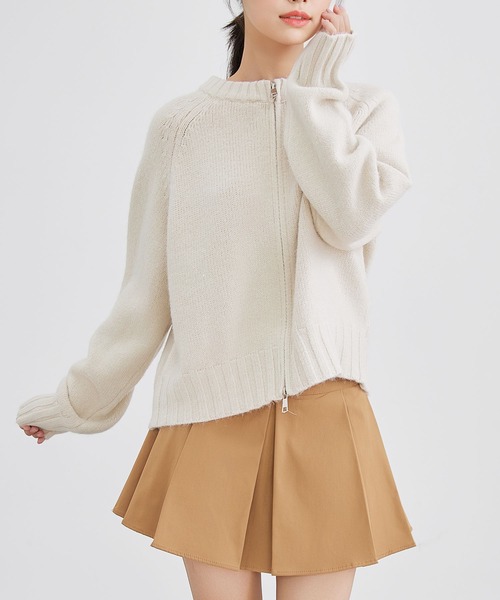 Lace Ladies(レースレディース)の「ウールライク ダブルジップ ラグラン ニット トップス(カーディガン/ボレロ・レディース・グレー/ブラック/アイボリー/ベージュ・FREE)」の2枚目の写真
