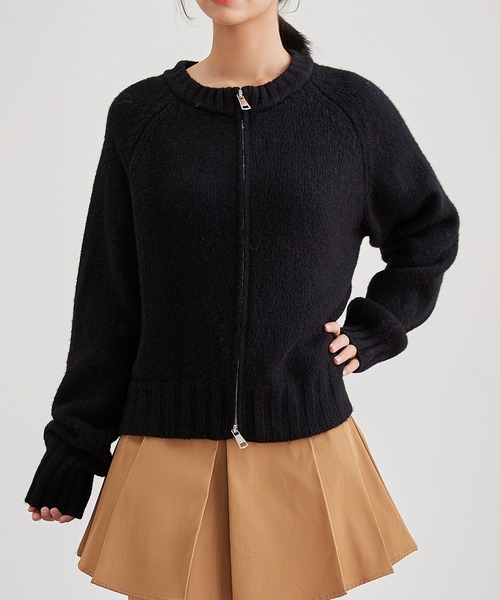Lace Ladies(レースレディース)の「ウールライク ダブルジップ ラグラン ニット トップス(カーディガン/ボレロ・レディース・グレー/ブラック/アイボリー/ベージュ・FREE)」の1枚目の写真