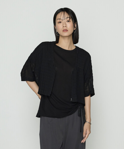 Gabardine K.T（ギャバジンケーティー）の「チェック柄カラミ ショートブルゾン（ブルゾン・レディース・ブラック/ダークブラウン・9号）」の10枚目の写真