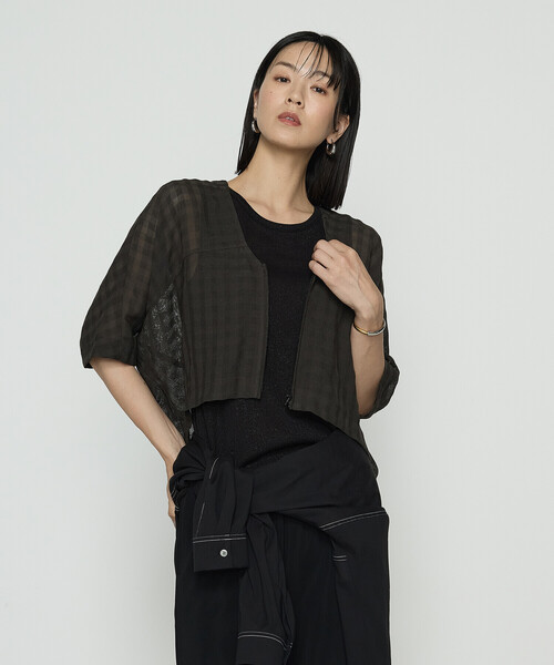 Gabardine K.T（ギャバジンケーティー）の「チェック柄カラミ ショートブルゾン（ブルゾン・レディース・ブラック/ダークブラウン・9号）」の16枚目の写真