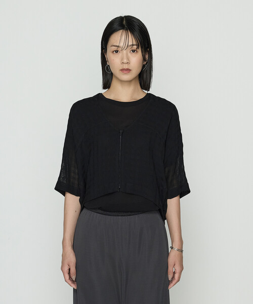 Gabardine K.T（ギャバジンケーティー）の「チェック柄カラミ ショートブルゾン（ブルゾン・レディース・ブラック/ダークブラウン・9号）」の6枚目の写真