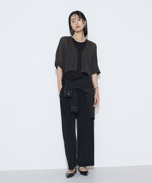 Gabardine K.T（ギャバジンケーティー）の「チェック柄カラミ ショートブルゾン（ブルゾン・レディース・ブラック/ダークブラウン・9号）」の4枚目の写真