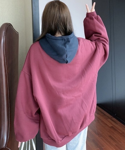 yuue' ( wear )(ユーイ)の「裏起毛オーバーサイズロゴパーカー/フーディー(パーカー・レディース・レッド/ブラック・FREE)」の13枚目の写真