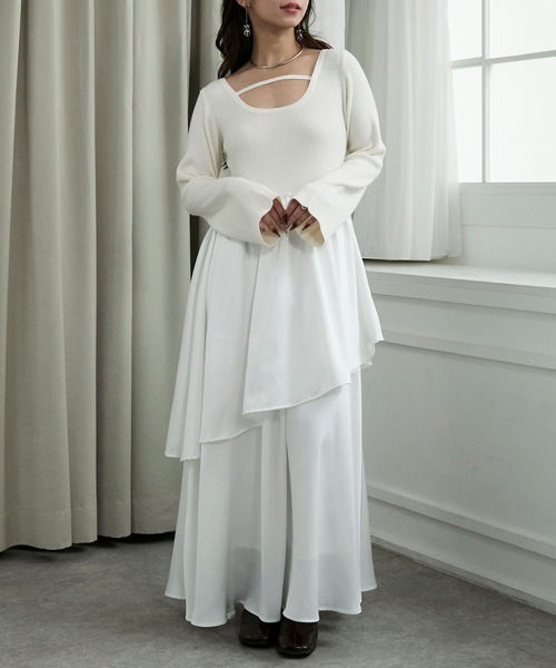 ニットドッキングティアードワンピース（ワンピース）｜Elishe